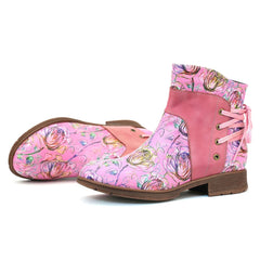 Vicconfy Retro Leather Blossom Casual Comfort Ankle Boots