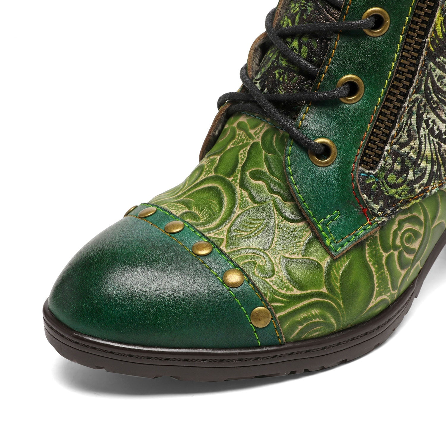 Vicconfy Retro Handmade Leather Patchwork Ankle Boots