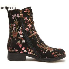 Vicconfy Autumn and winter warm and wear-resistant mid-calf round-toe cowhide leather fashion boots