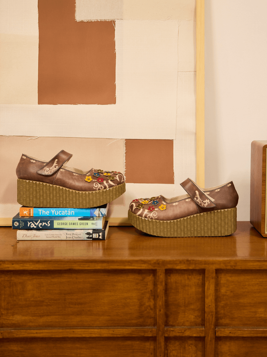 Vicconfy | Lively Poppy Leather Wedge Mary Jane
