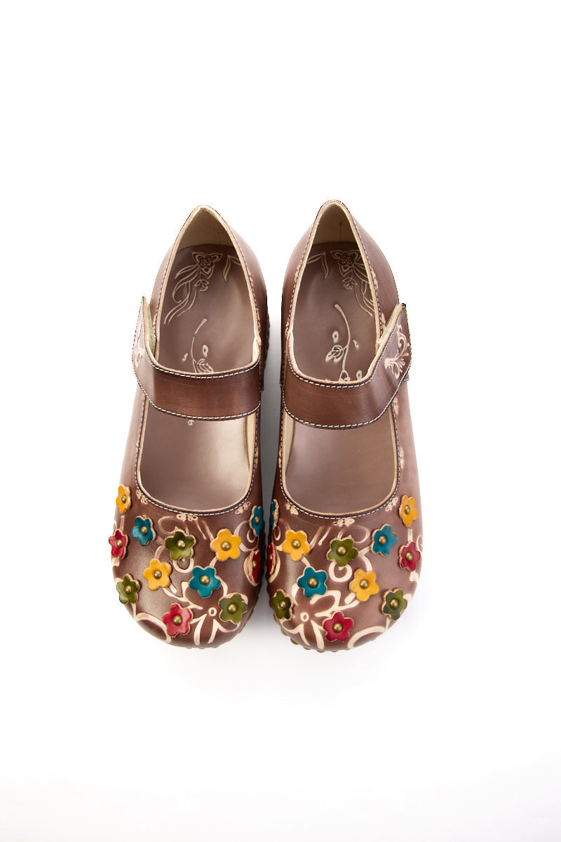 Vicconfy | Lively Poppy Leather Wedge Mary Jane