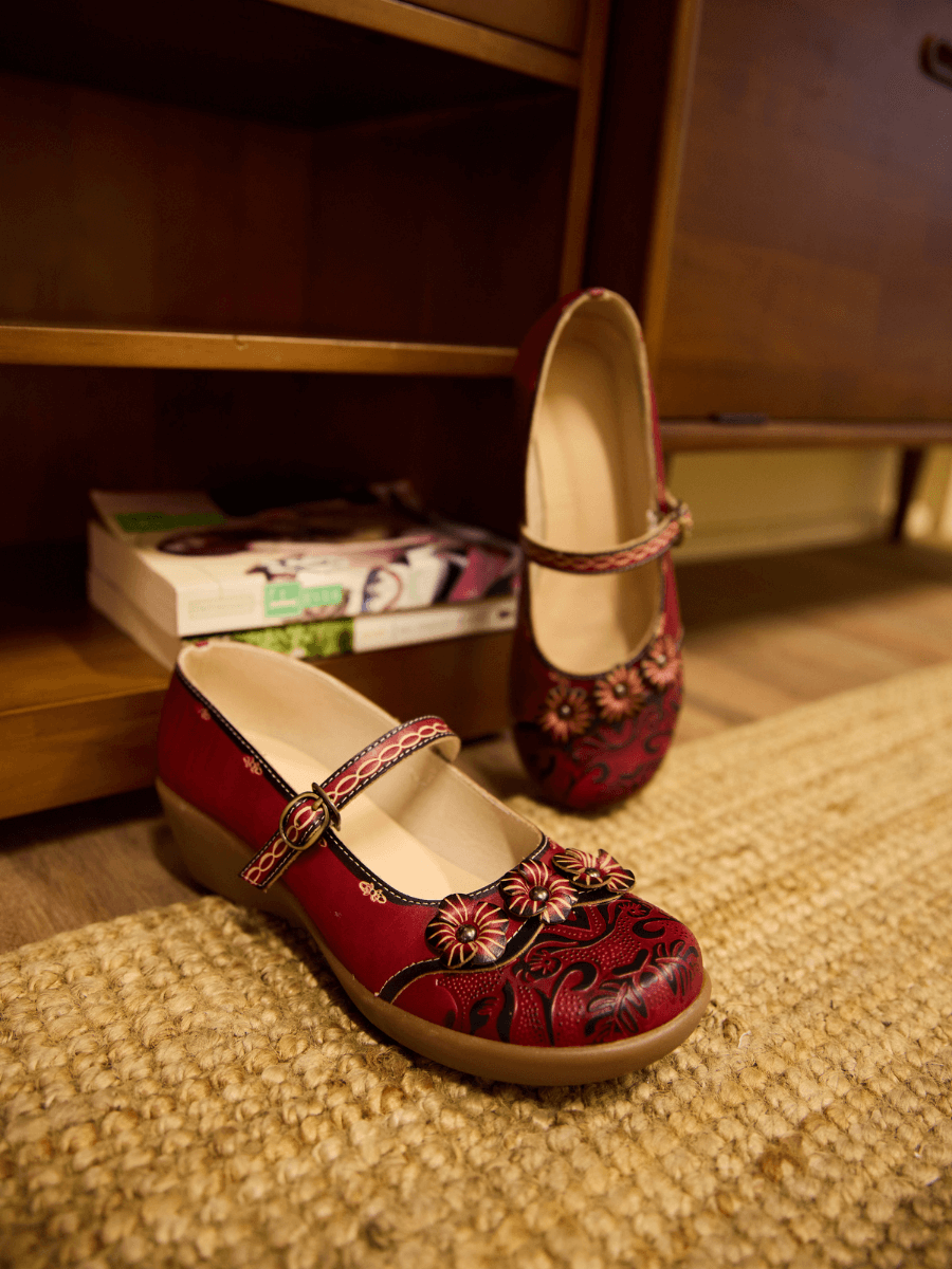 Vicconfy | Menton Dream Floral Leather Mary Jane